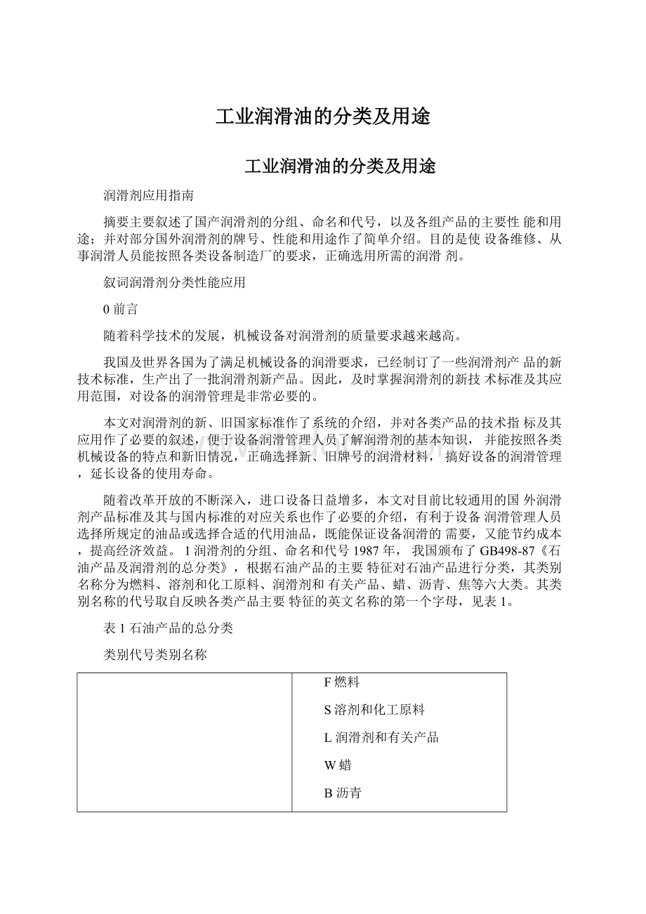 工业润滑油的分类及用途文档格式.docx_第1页