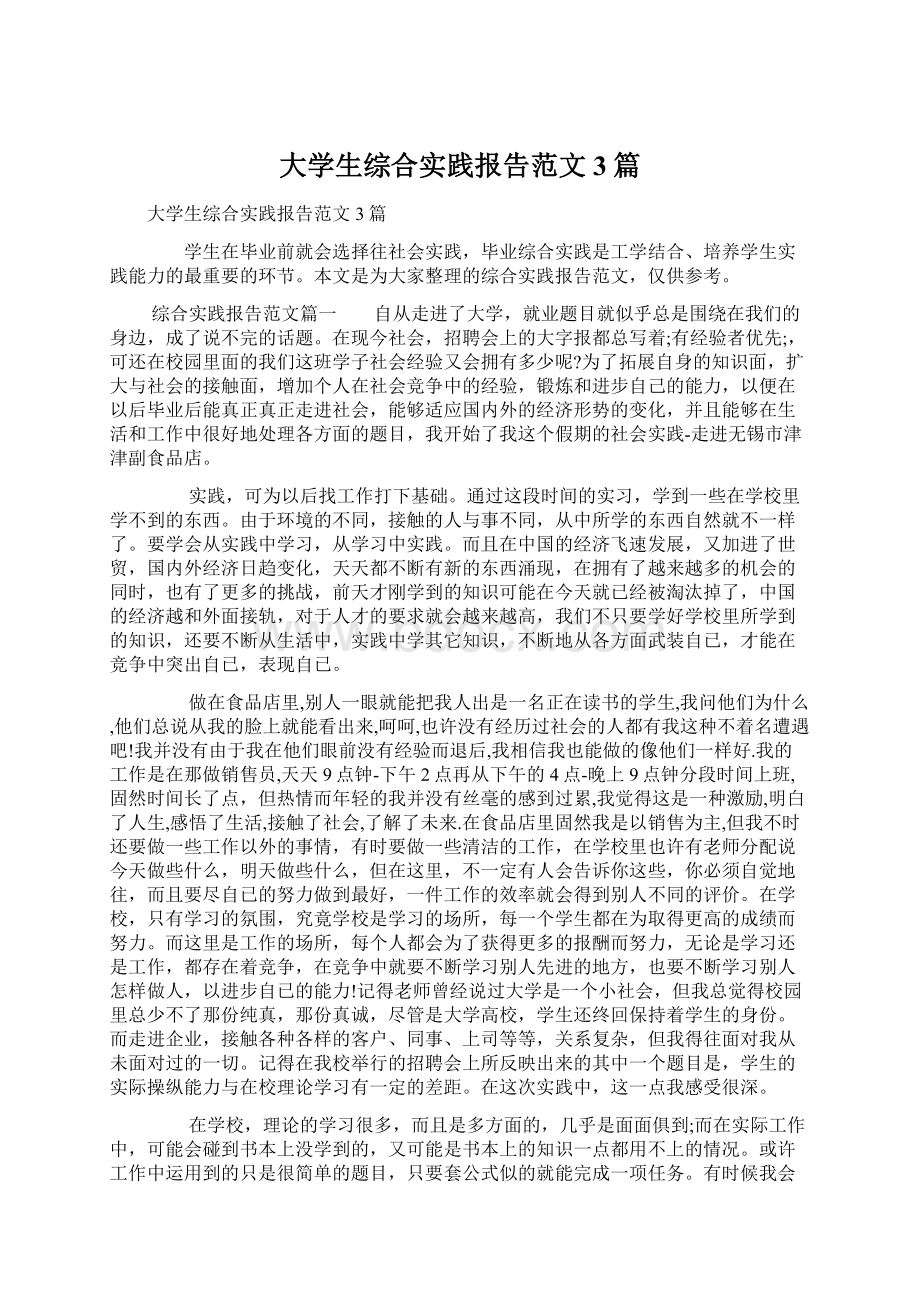 大学生综合实践报告范文3篇.docx