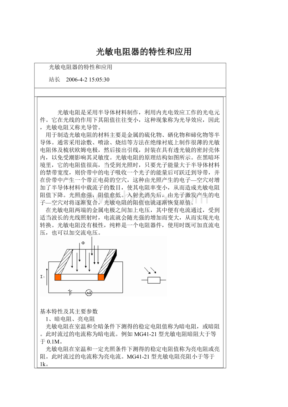 光敏电阻器的特性和应用文档格式.docx_第1页