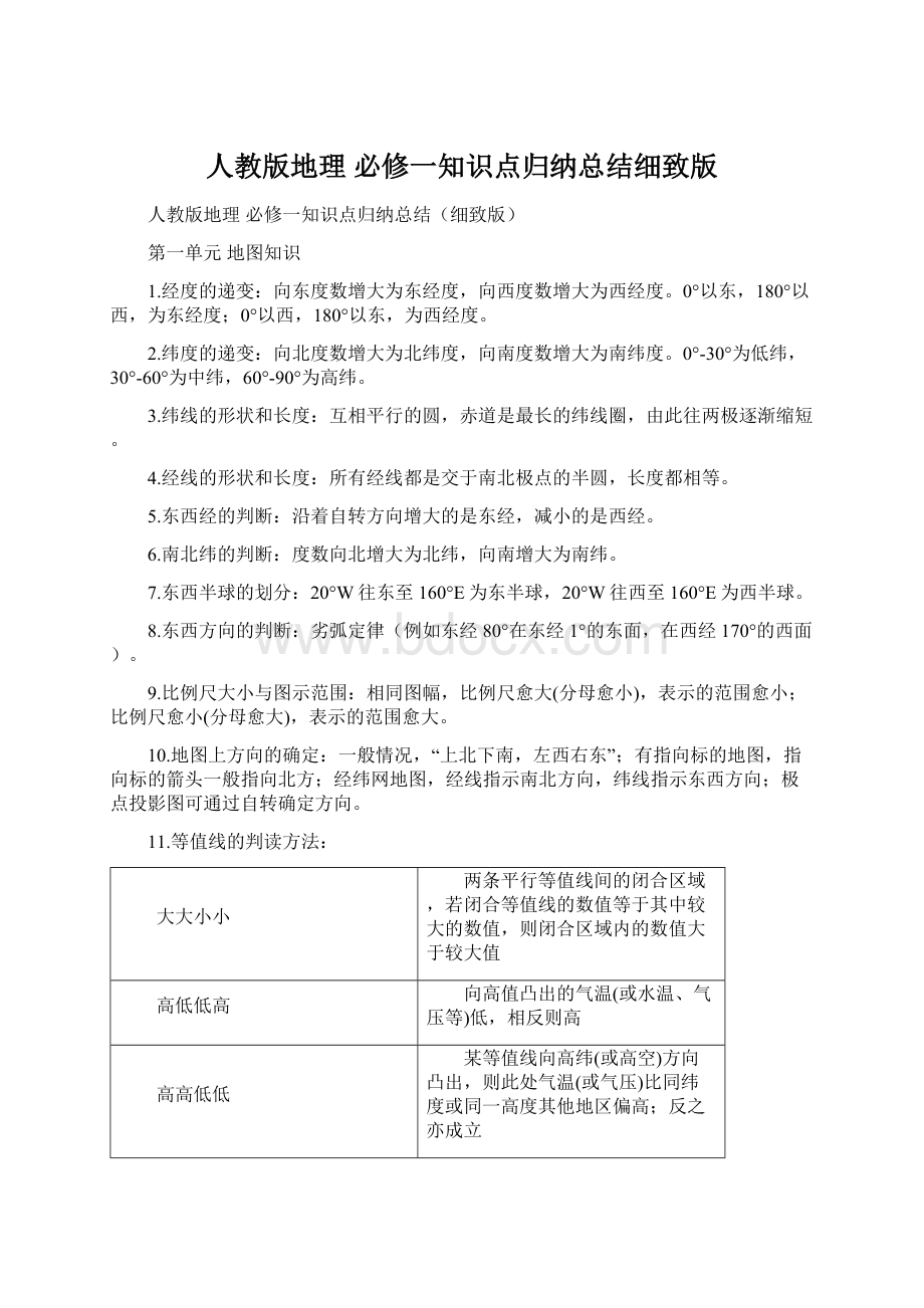 人教版地理 必修一知识点归纳总结细致版Word格式.docx_第1页