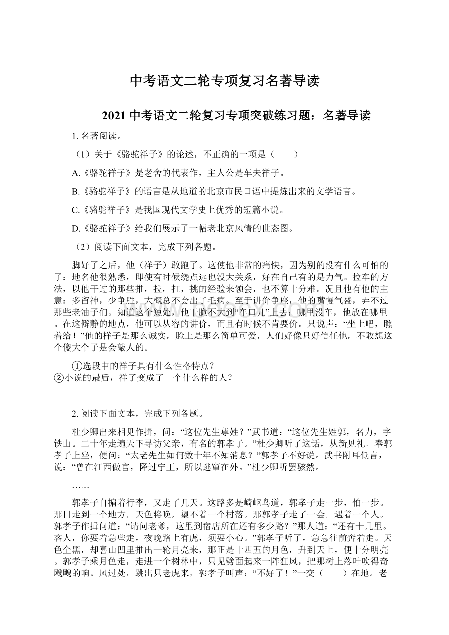 中考语文二轮专项复习名著导读Word文件下载.docx