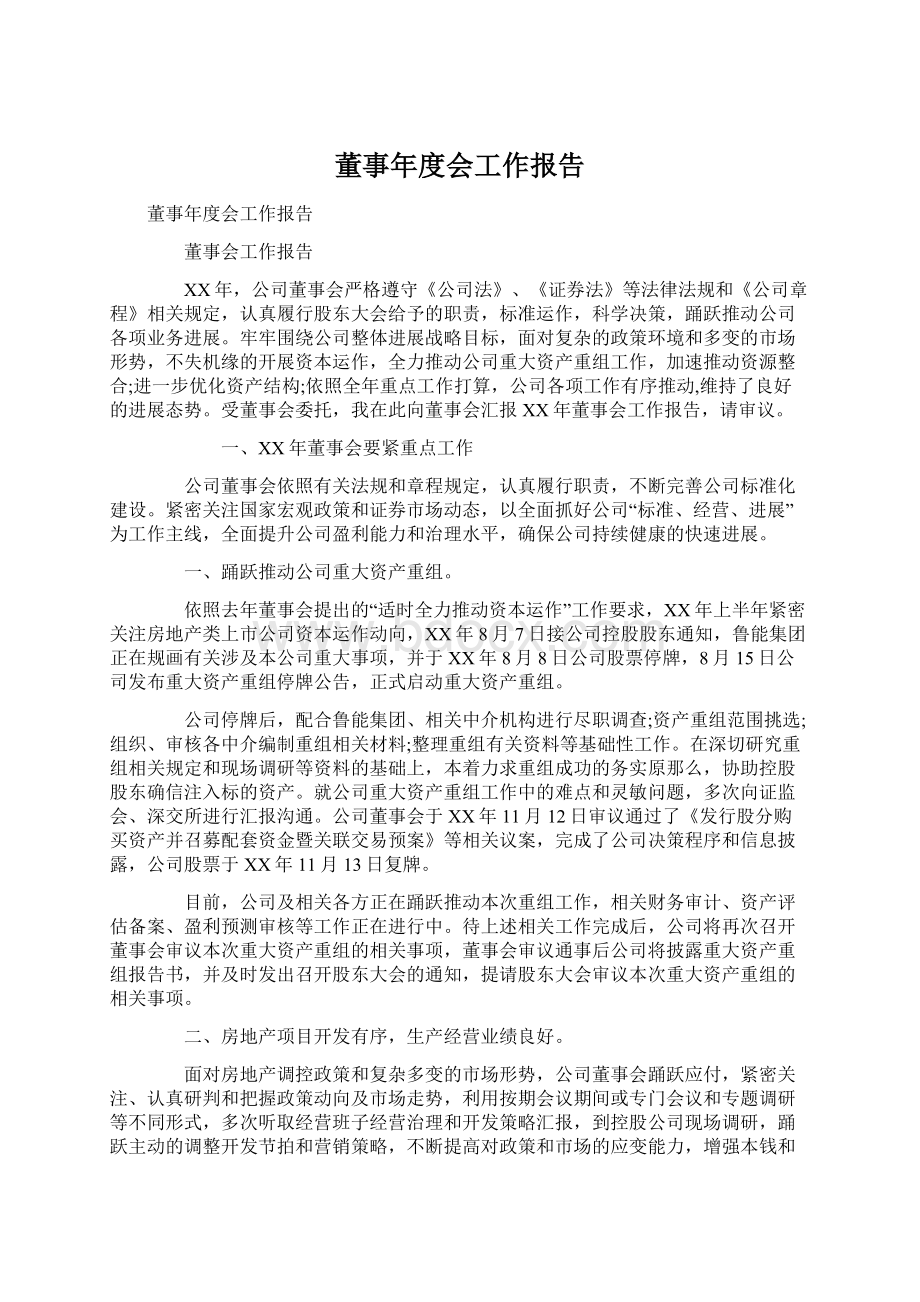 董事年度会工作报告.docx_第1页