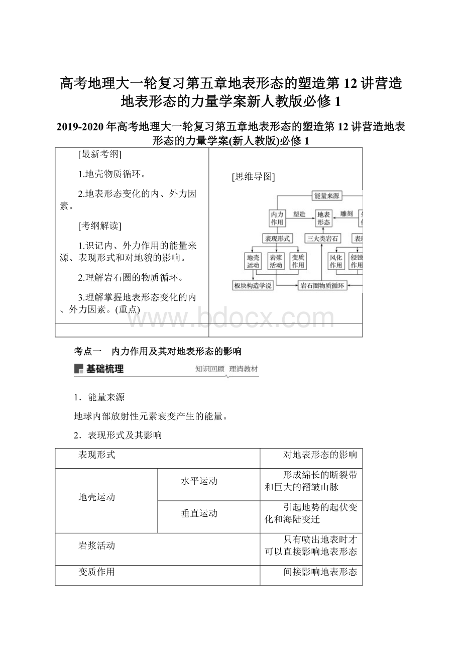 高考地理大一轮复习第五章地表形态的塑造第12讲营造地表形态的力量学案新人教版必修1.docx_第1页