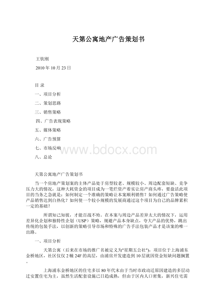 天第公寓地产广告策划书.docx