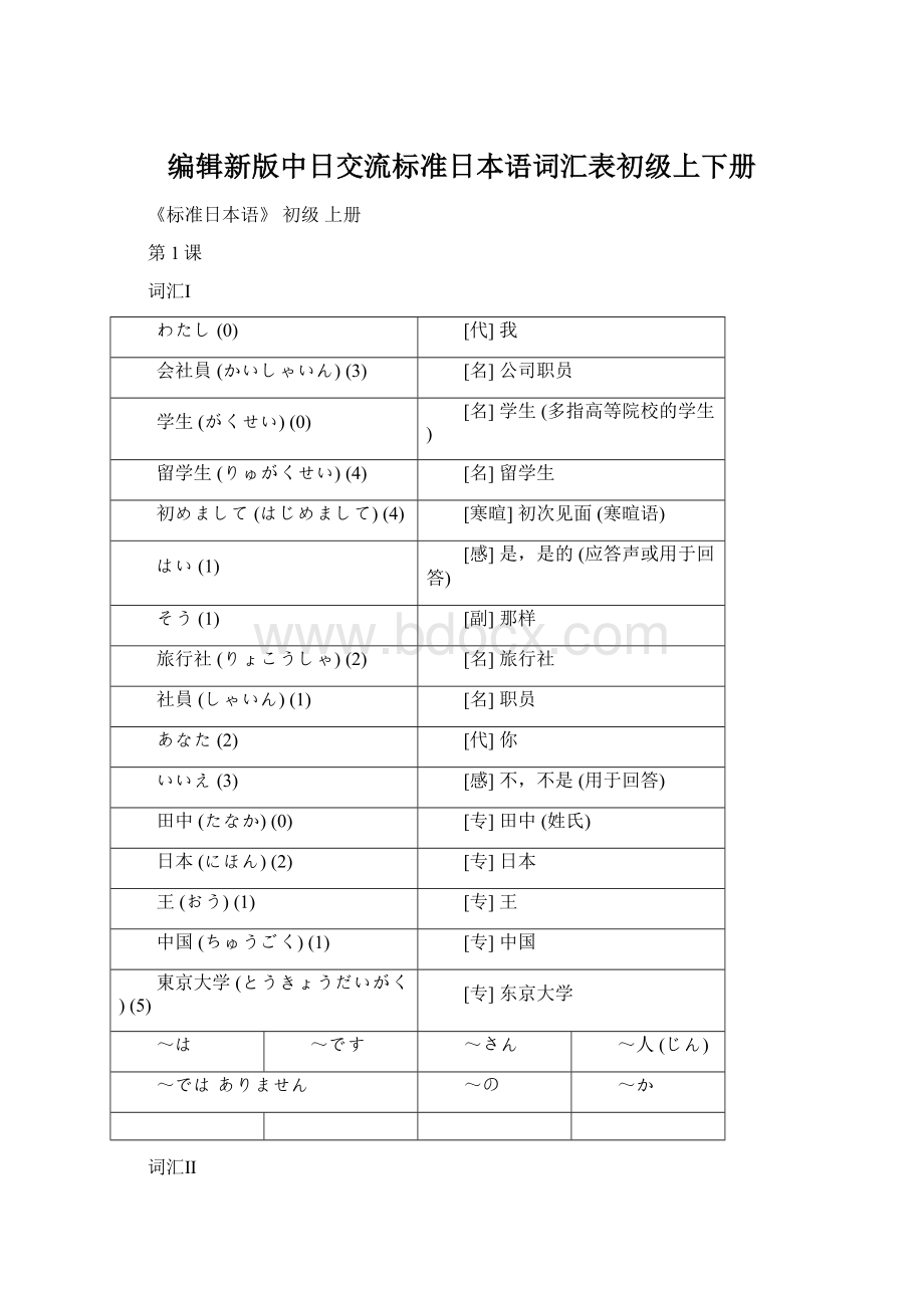 编辑新版中日交流标准日本语词汇表初级上下册文档格式.docx_第1页