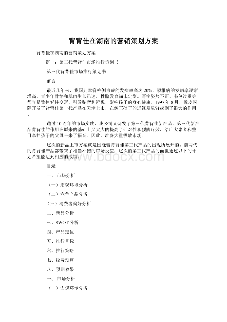 背背佳在湖南的营销策划方案Word文档格式.docx_第1页