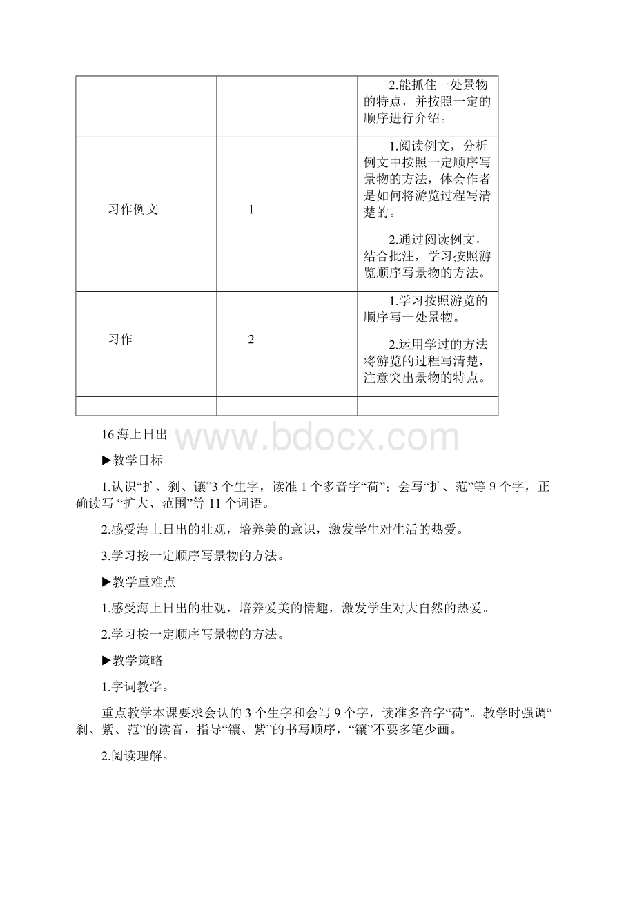 部编人教版四年级语文下册第16课《 海上日出》教案及教学反思文档格式.docx_第2页