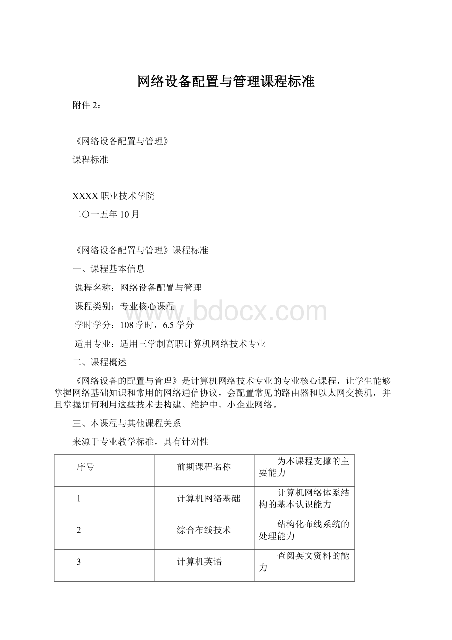 网络设备配置与管理课程标准.docx_第1页