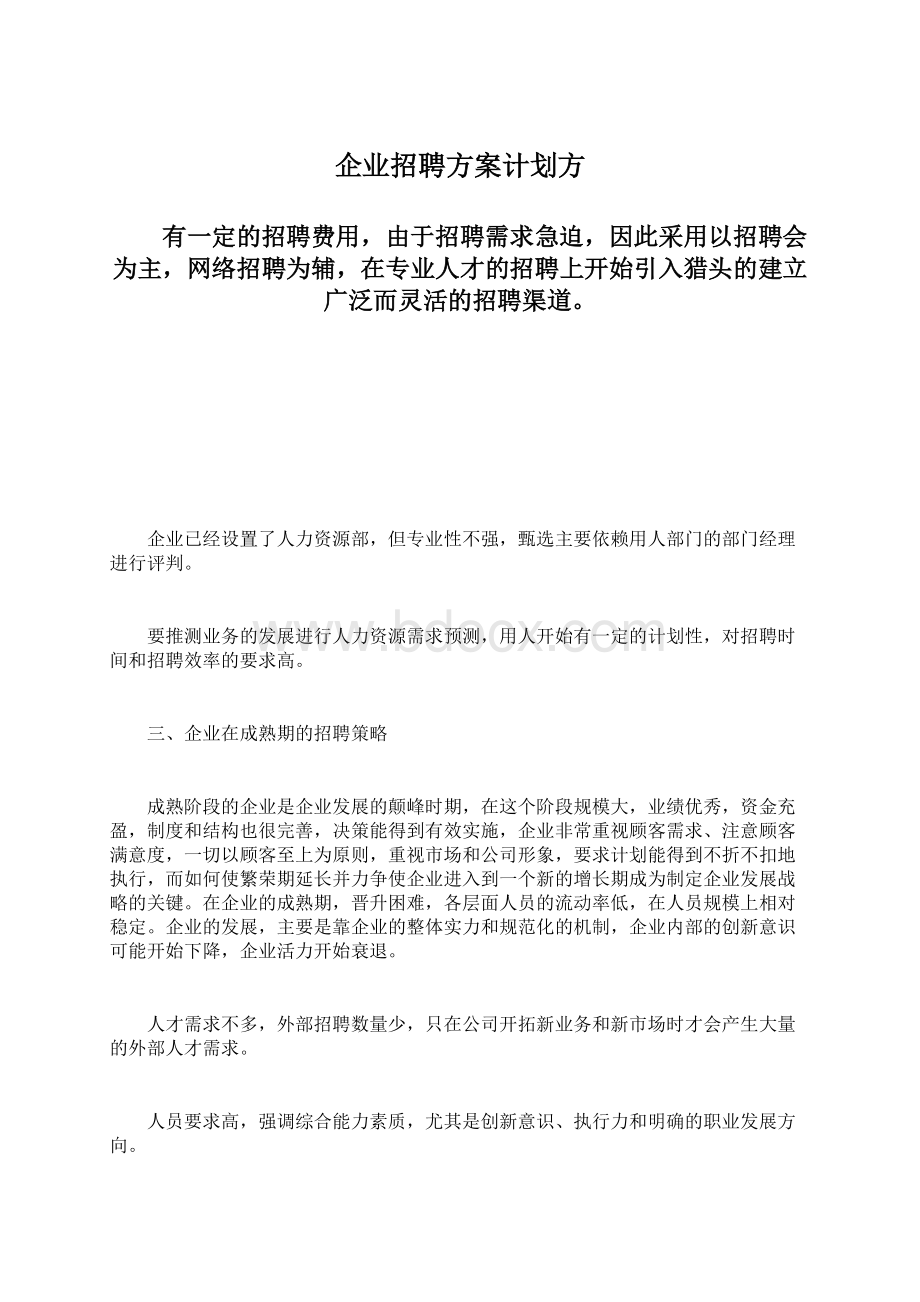 企业招聘方案计划方.docx_第1页