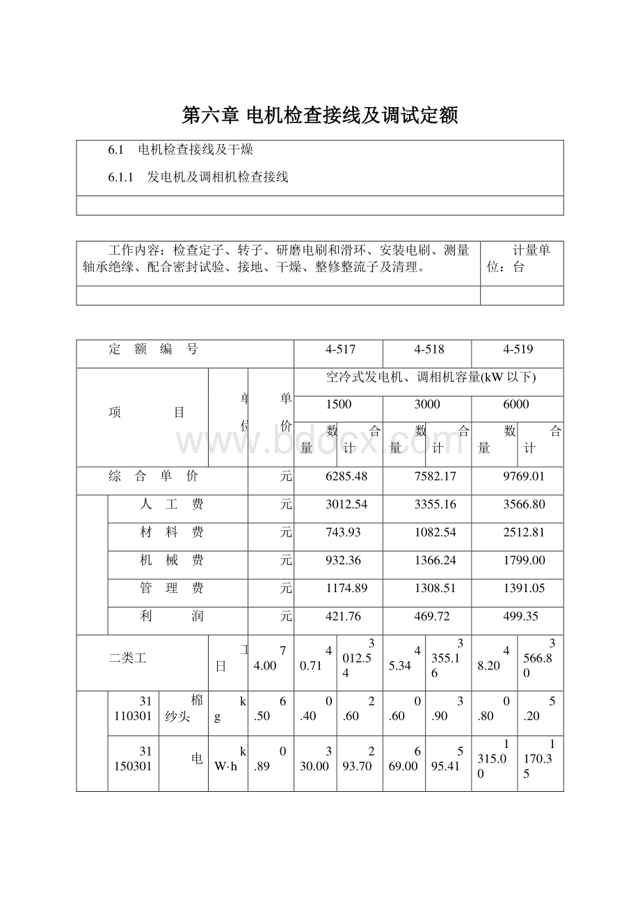 第六章 电机检查接线及调试定额Word文档格式.docx