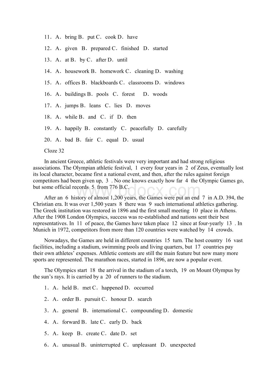 4Cloze3140 完形填空练习及答案1124Word格式文档下载.docx_第2页