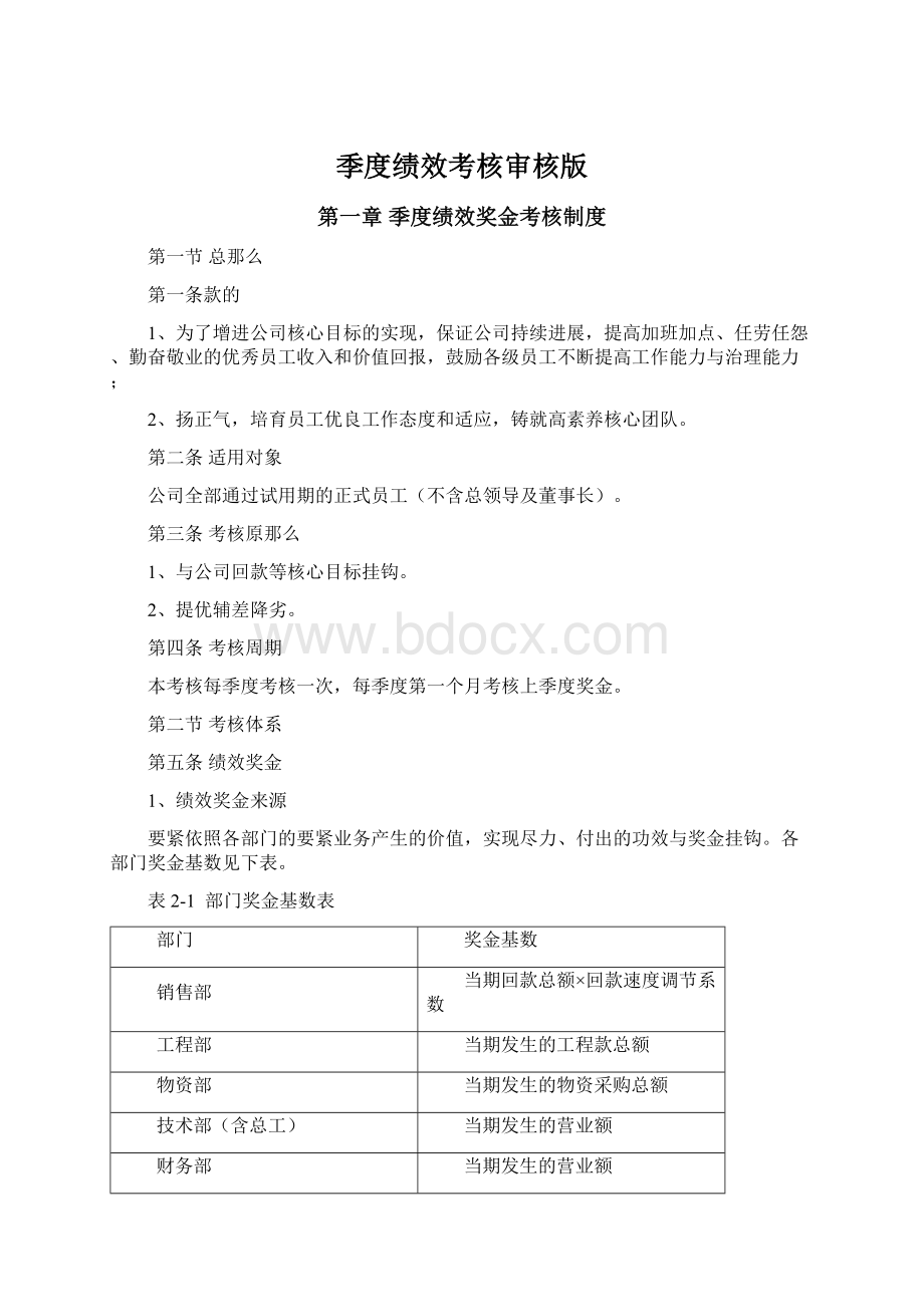 季度绩效考核审核版Word格式.docx