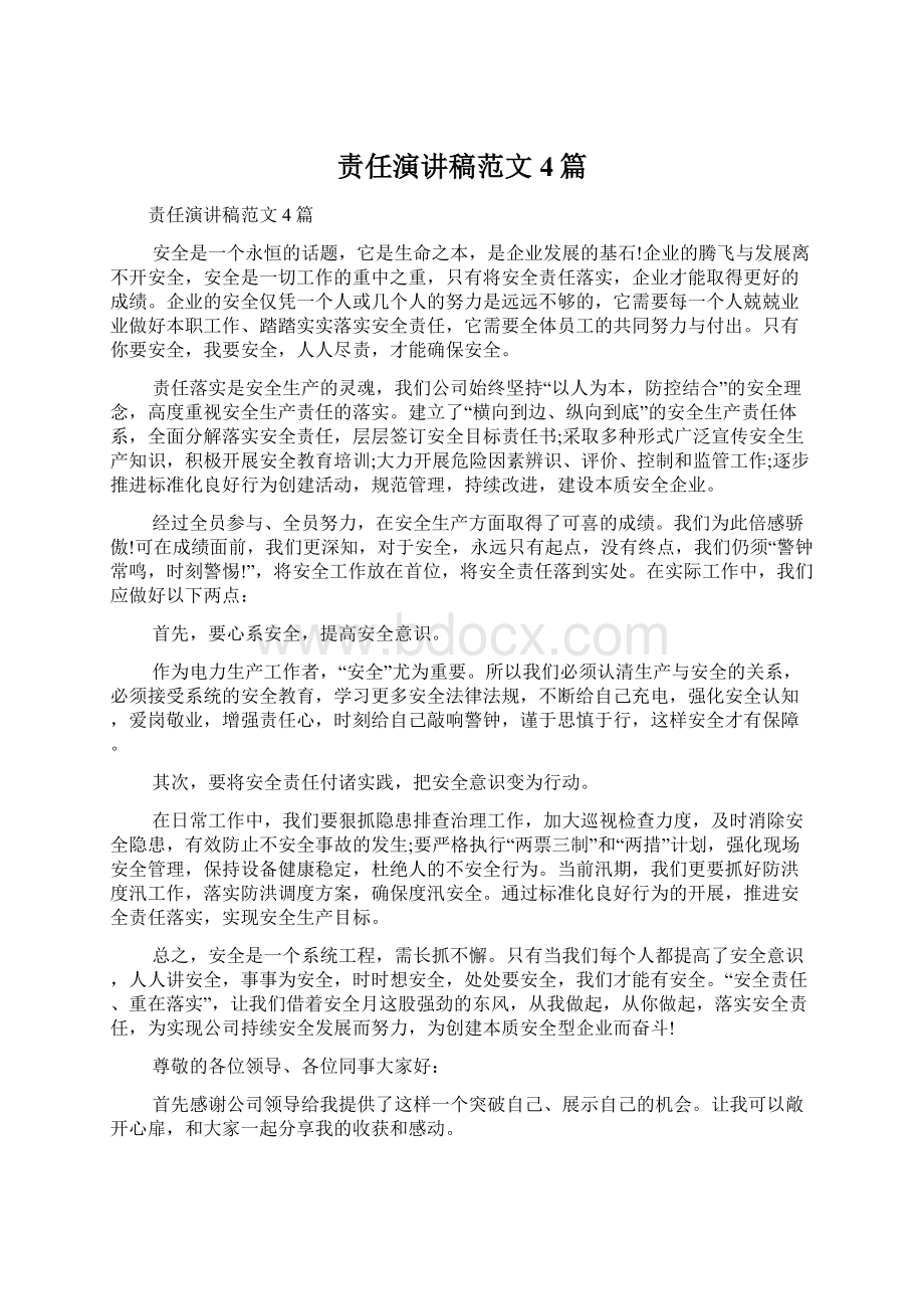 责任演讲稿范文4篇文档格式.docx