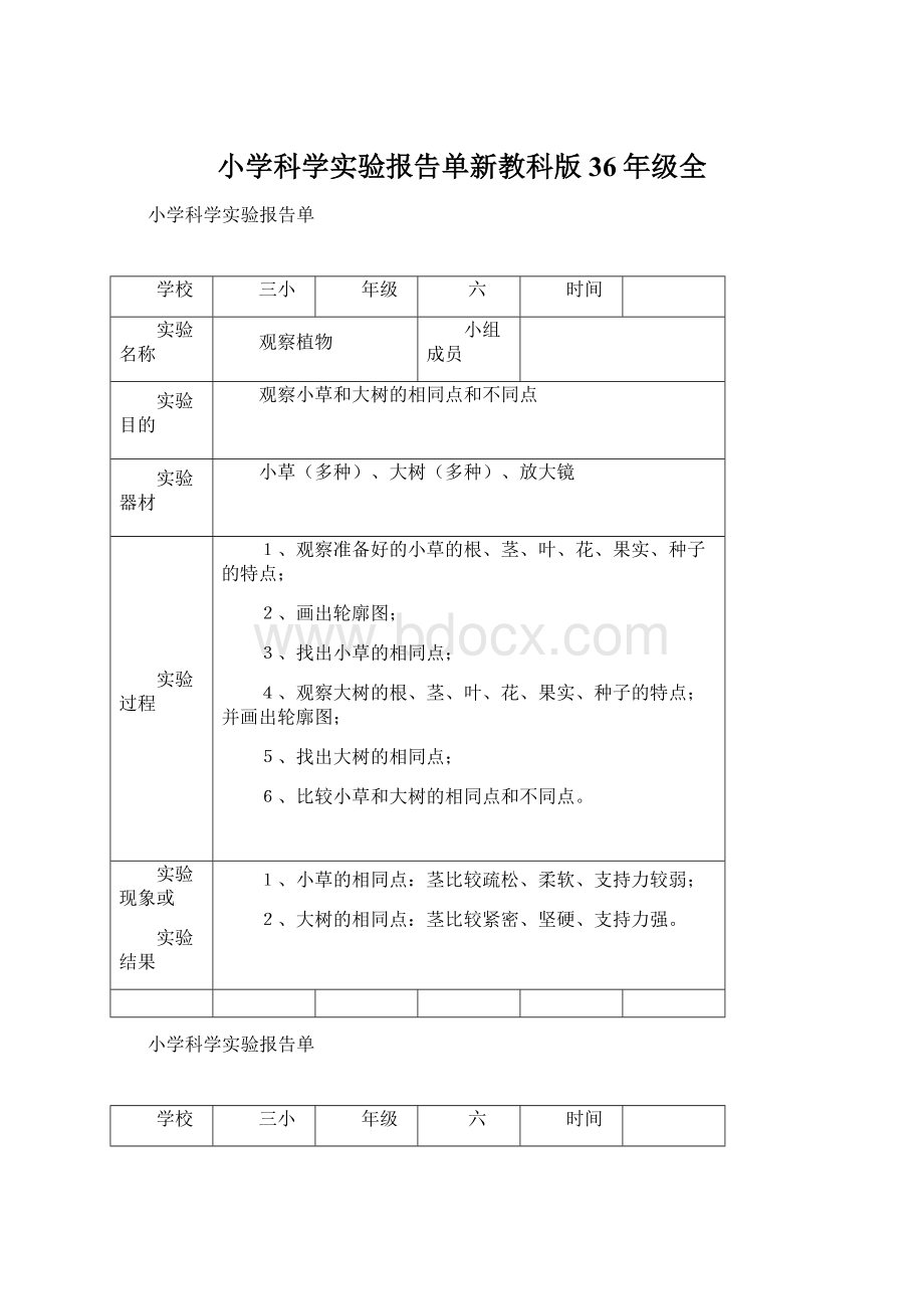 小学科学实验报告单新教科版36年级全.docx_第1页