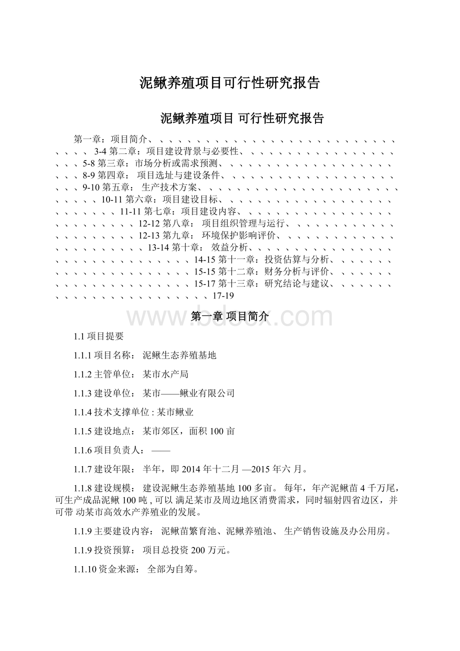 泥鳅养殖项目可行性研究报告Word文件下载.docx