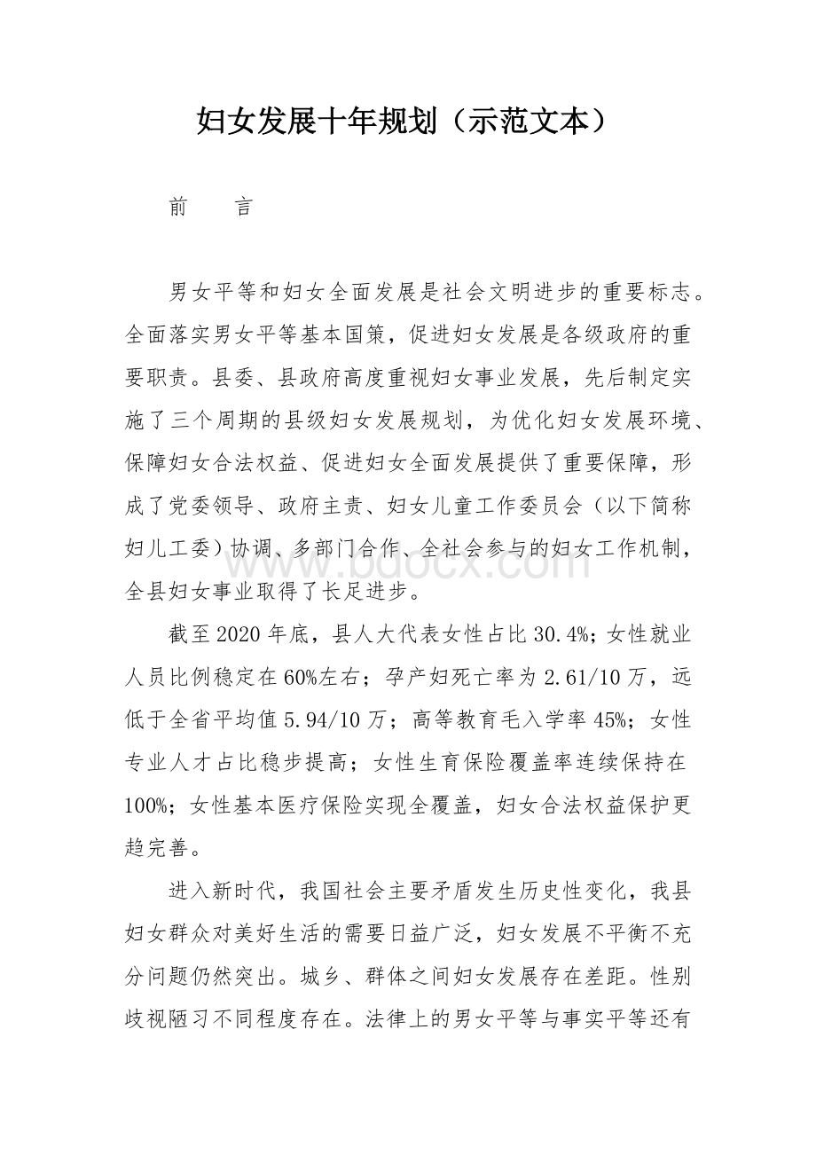 妇女发展十年规划（示范文本）.docx