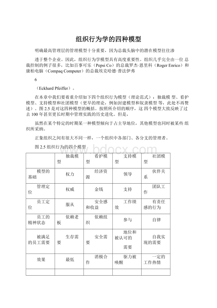 组织行为学的四种模型Word文件下载.docx