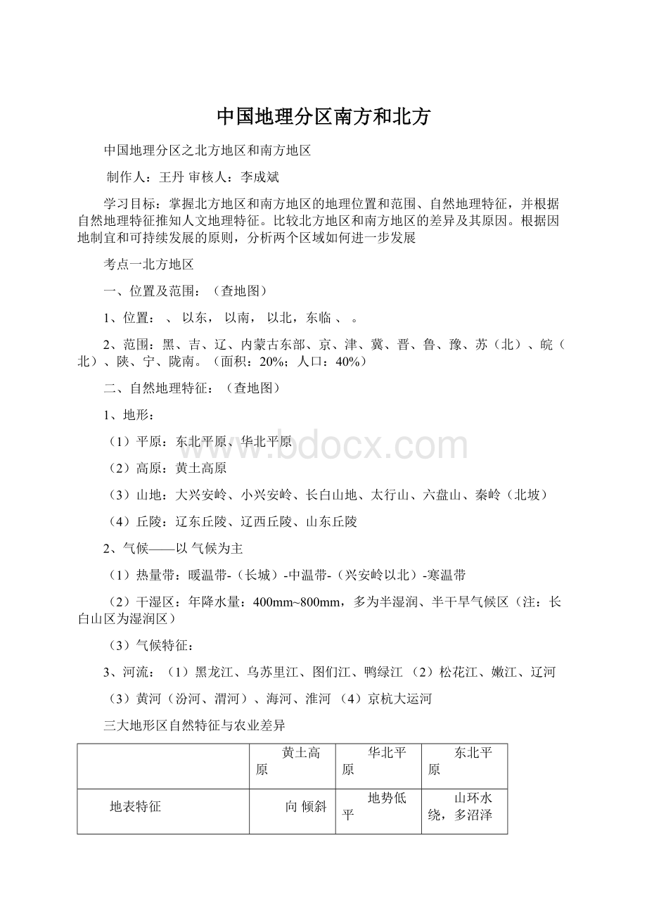 中国地理分区南方和北方Word格式文档下载.docx_第1页