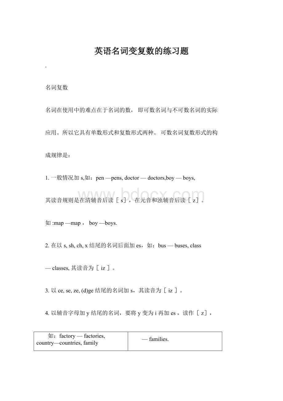 英语名词变复数的练习题Word文件下载.docx