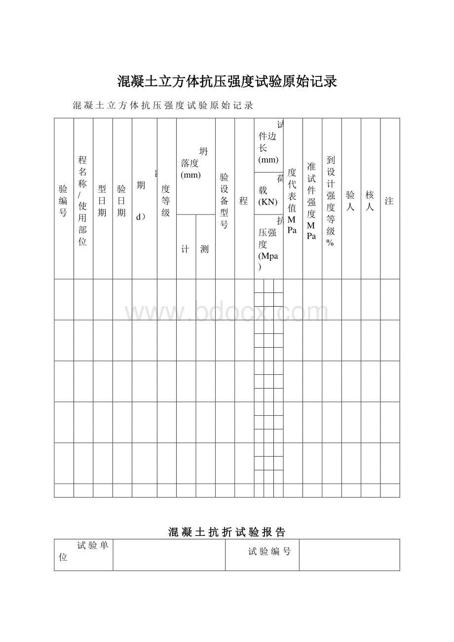 混凝土立方体抗压强度试验原始记录Word文档格式.docx