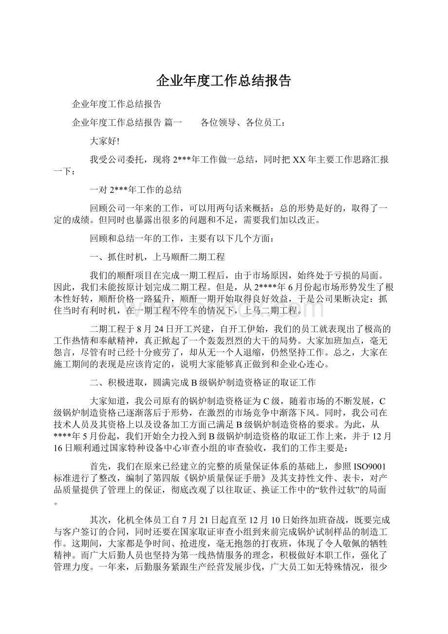 企业年度工作总结报告.docx