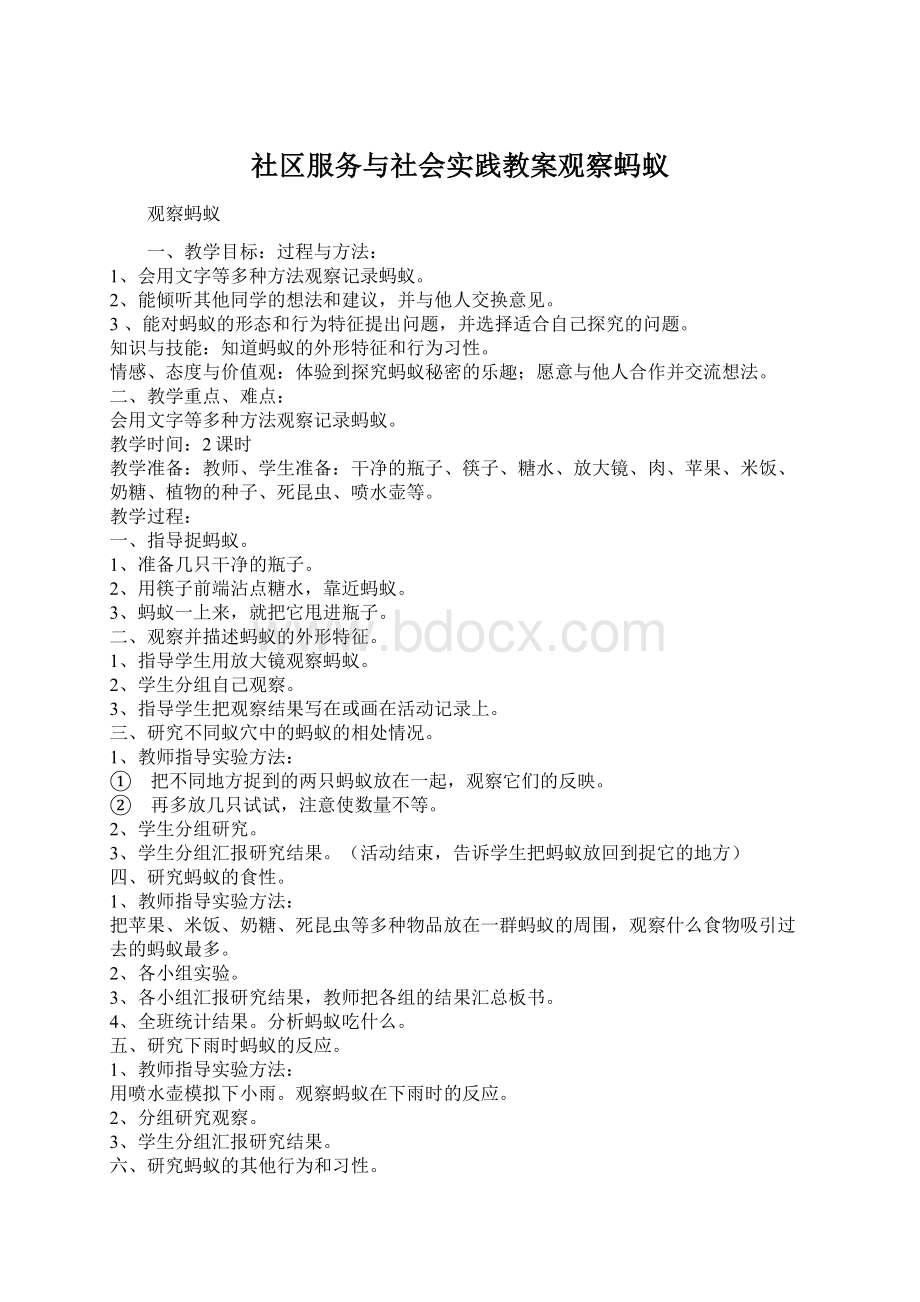 社区服务与社会实践教案观察蚂蚁.docx_第1页