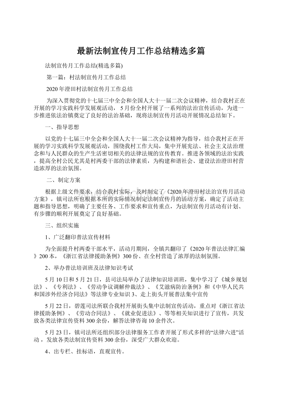 最新法制宣传月工作总结精选多篇.docx