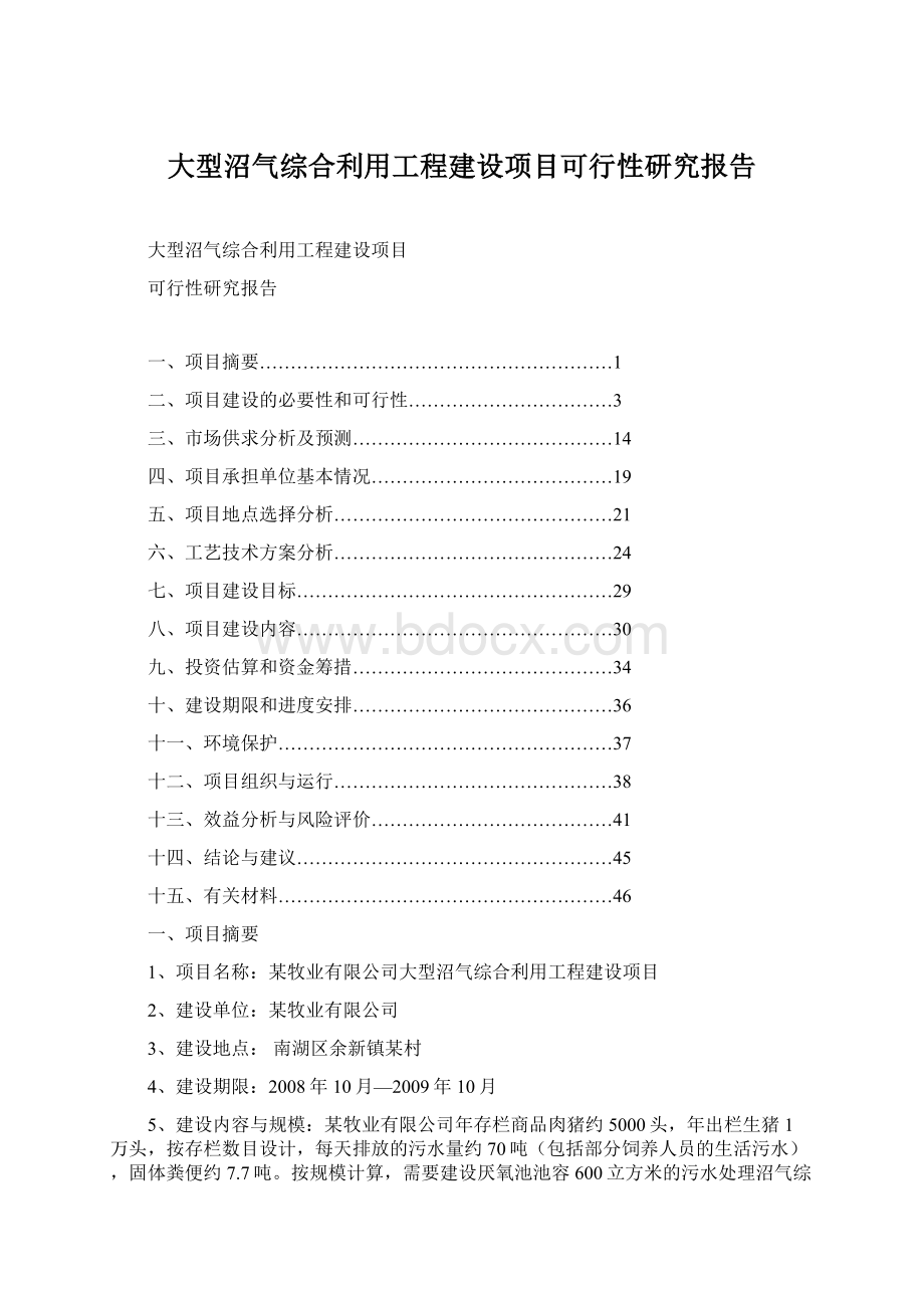 大型沼气综合利用工程建设项目可行性研究报告Word下载.docx