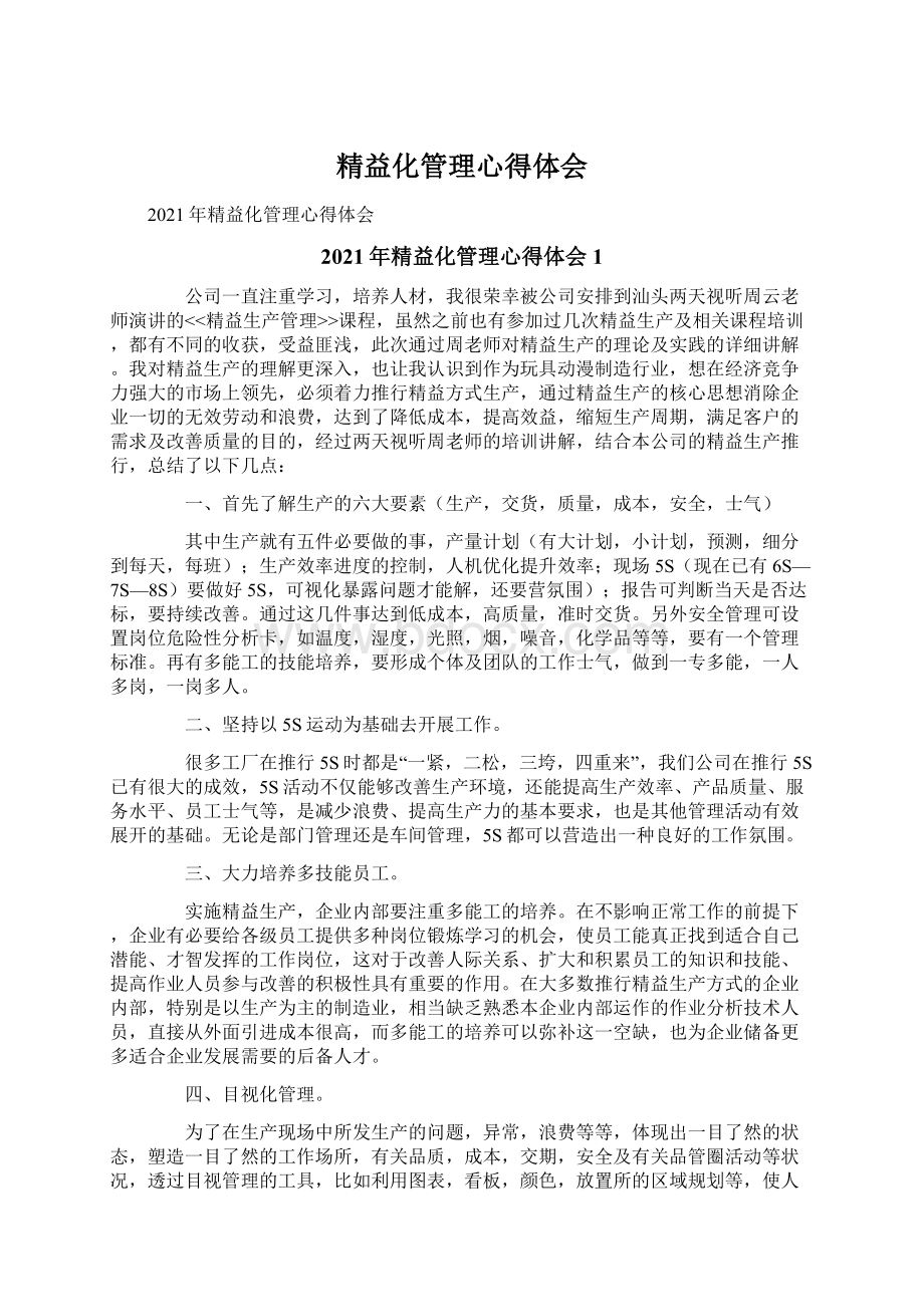 精益化管理心得体会文档格式.docx