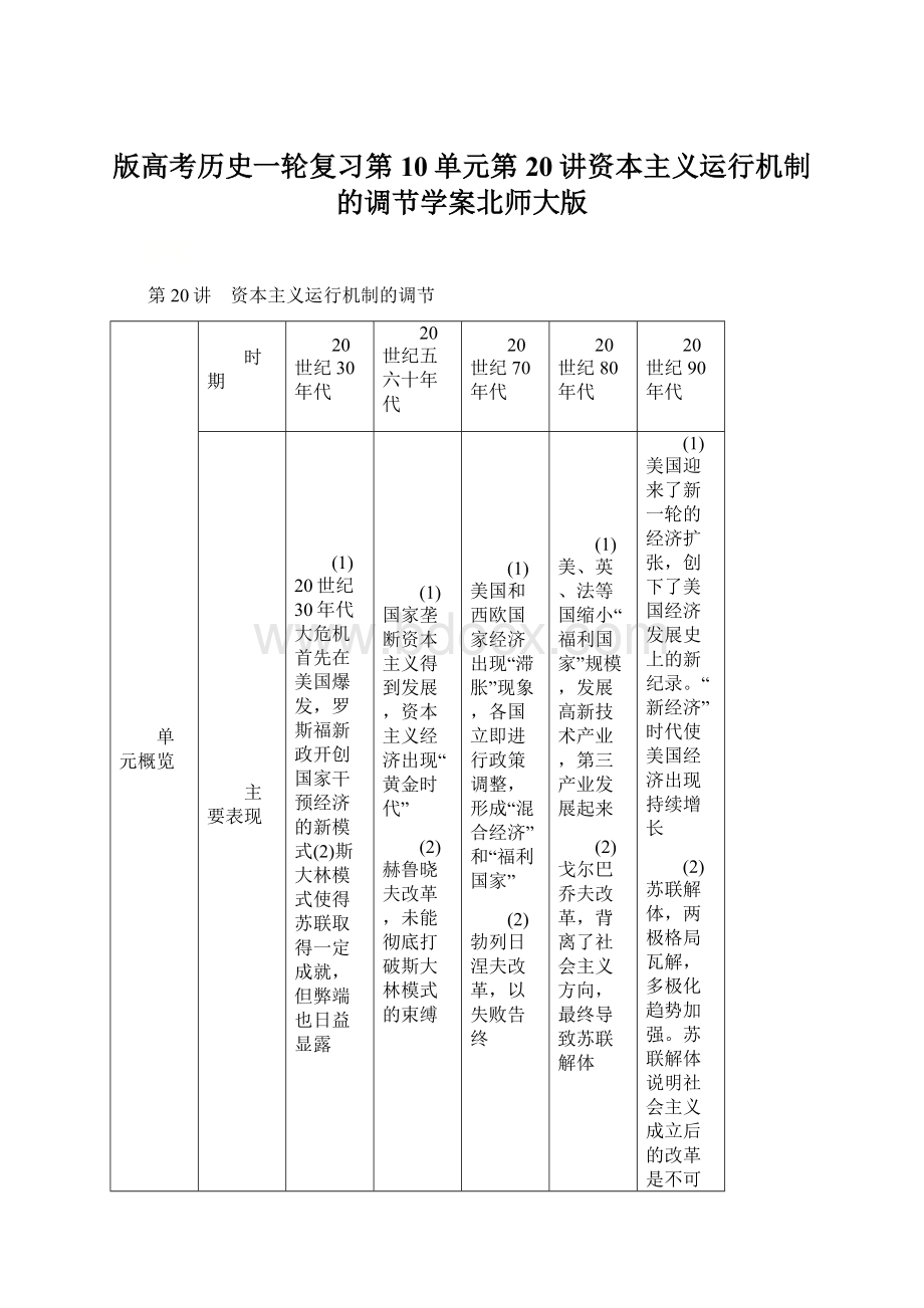 版高考历史一轮复习第10单元第20讲资本主义运行机制的调节学案北师大版文档格式.docx