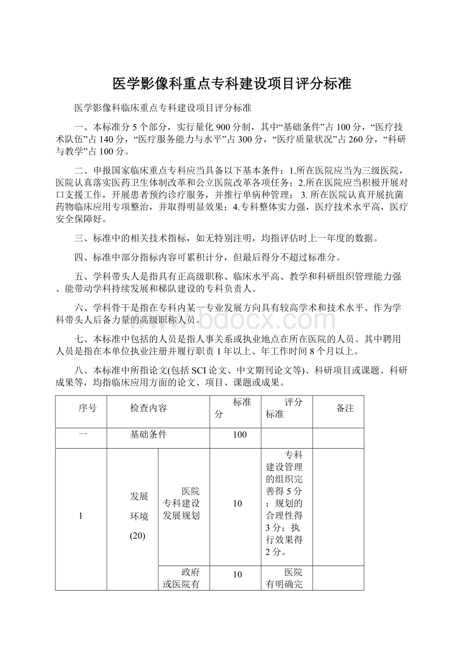 医学影像科重点专科建设项目评分标准.docx_第1页