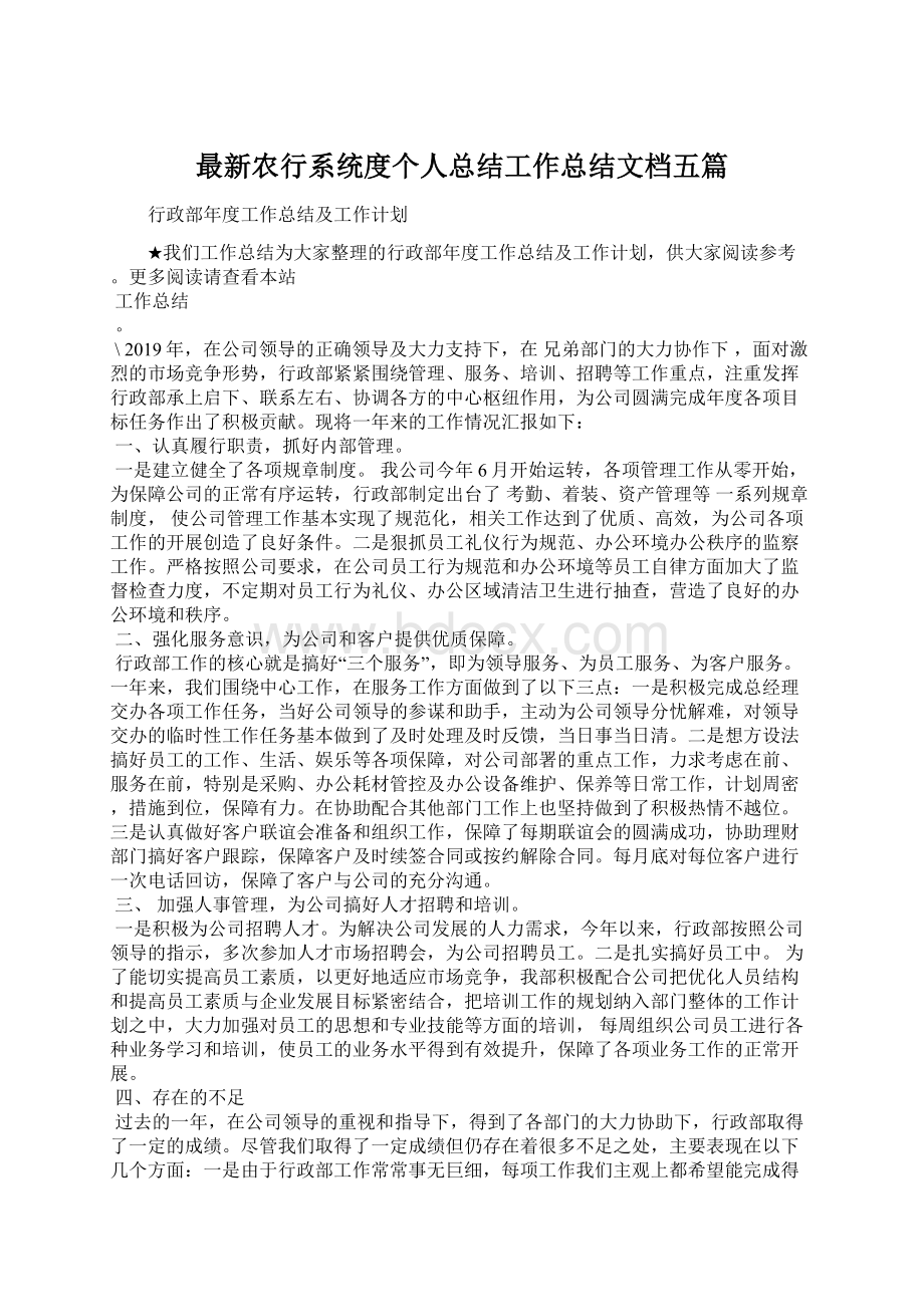 最新农行系统度个人总结工作总结文档五篇.docx