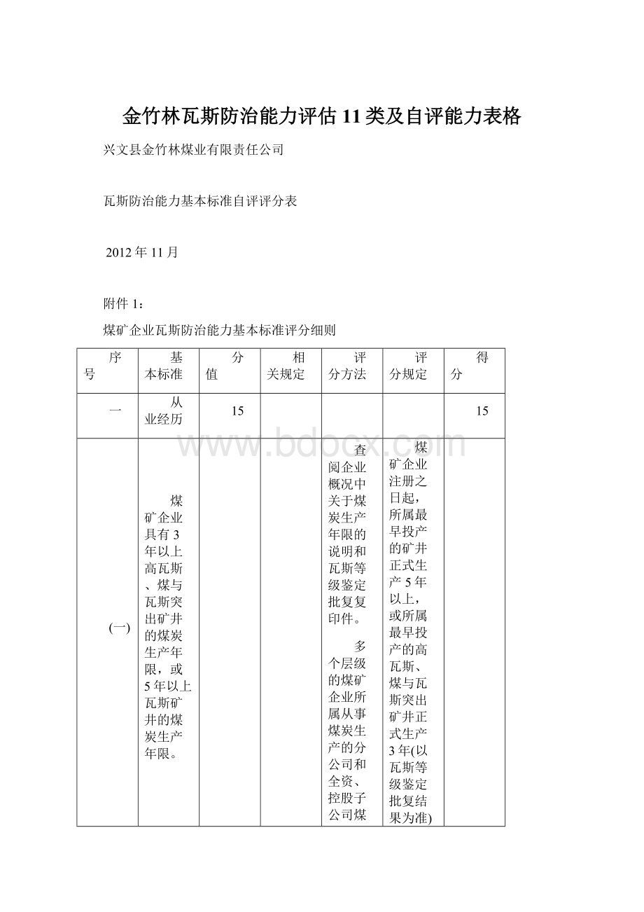 金竹林瓦斯防治能力评估11类及自评能力表格Word下载.docx_第1页