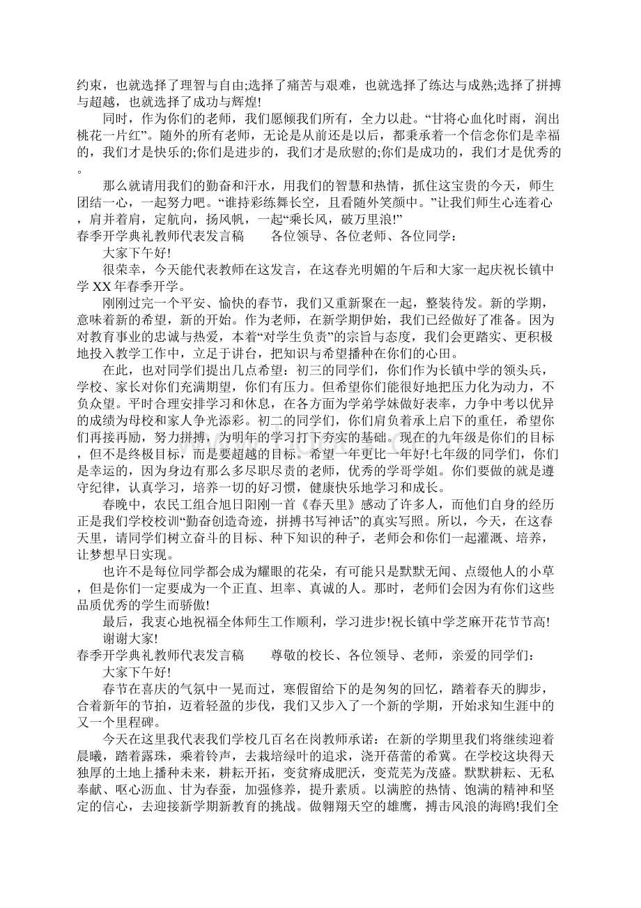 春季开学典礼教师代表发言稿文档格式.docx_第2页