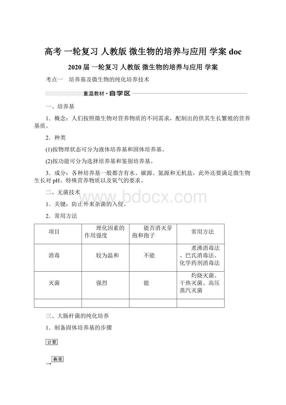 高考 一轮复习人教版 微生物的培养与应用 学案doc.docx