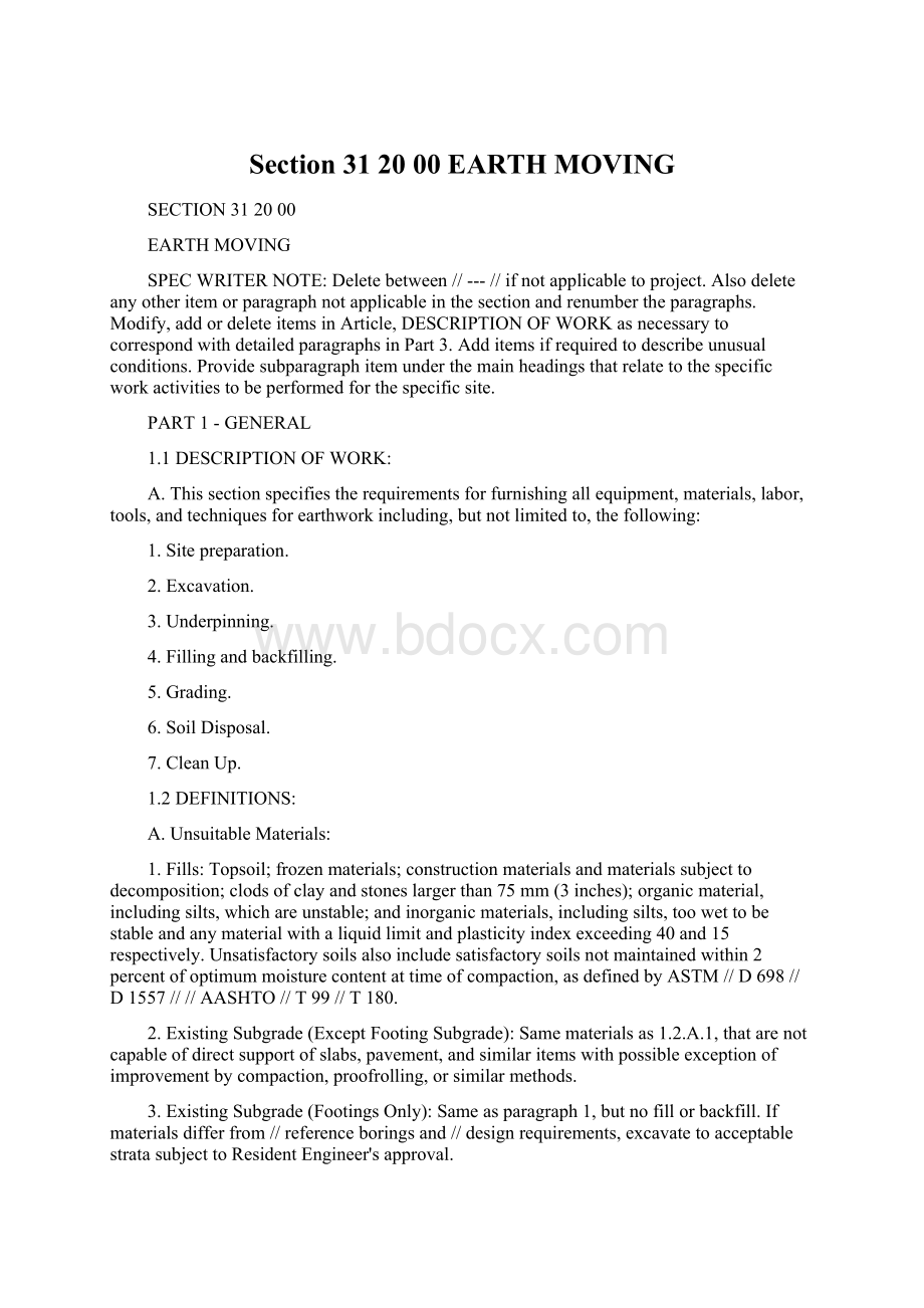 Section 31 20 00EARTH MOVING.docx_第1页