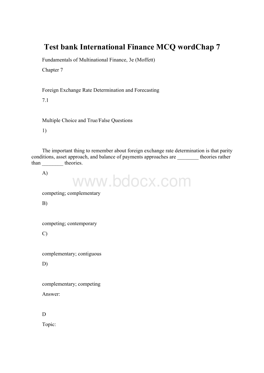 Test bank International Finance MCQ wordChap 7.docx_第1页