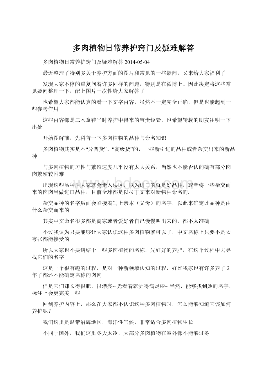 多肉植物日常养护窍门及疑难解答Word格式文档下载.docx