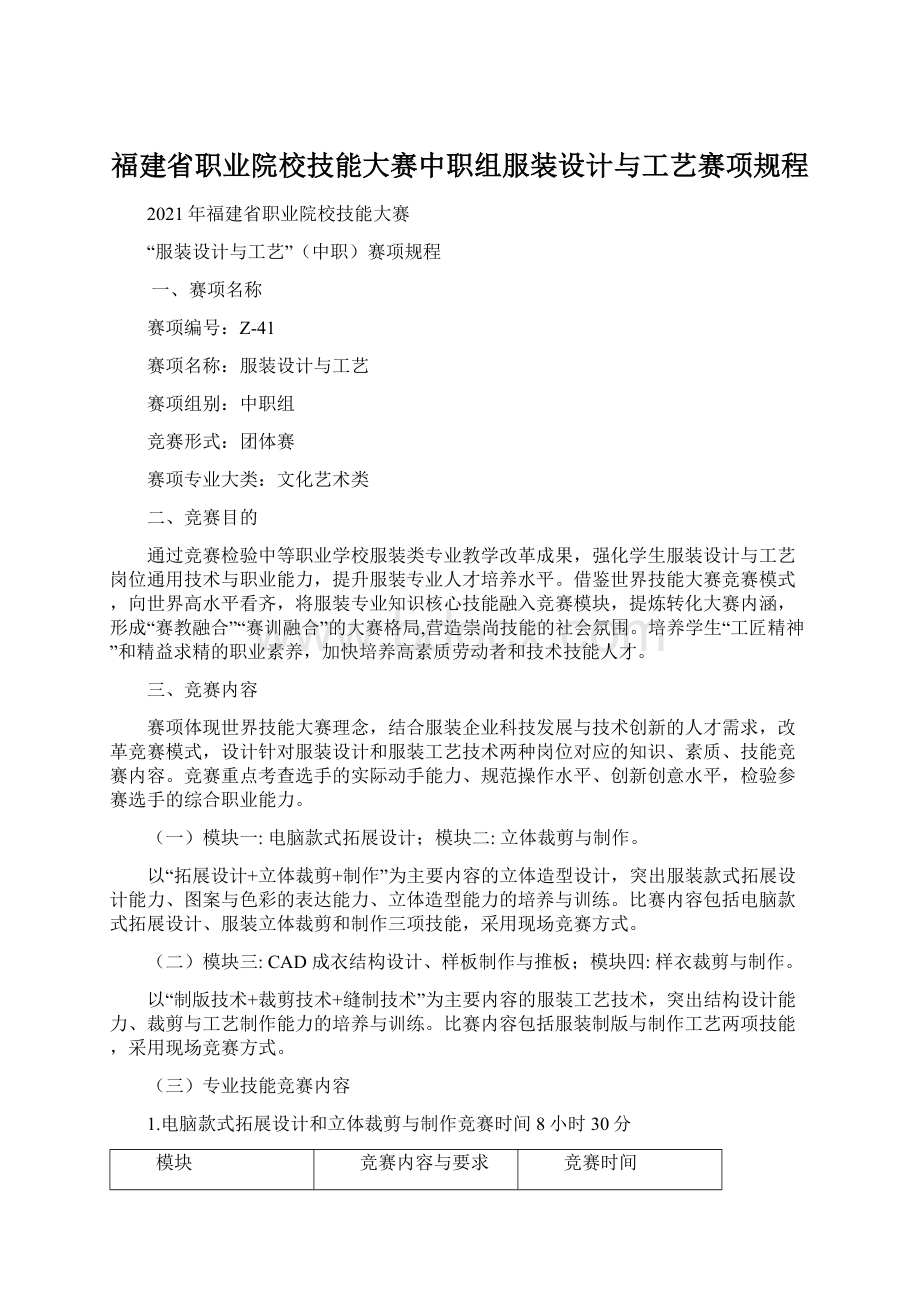 福建省职业院校技能大赛中职组服装设计与工艺赛项规程.docx