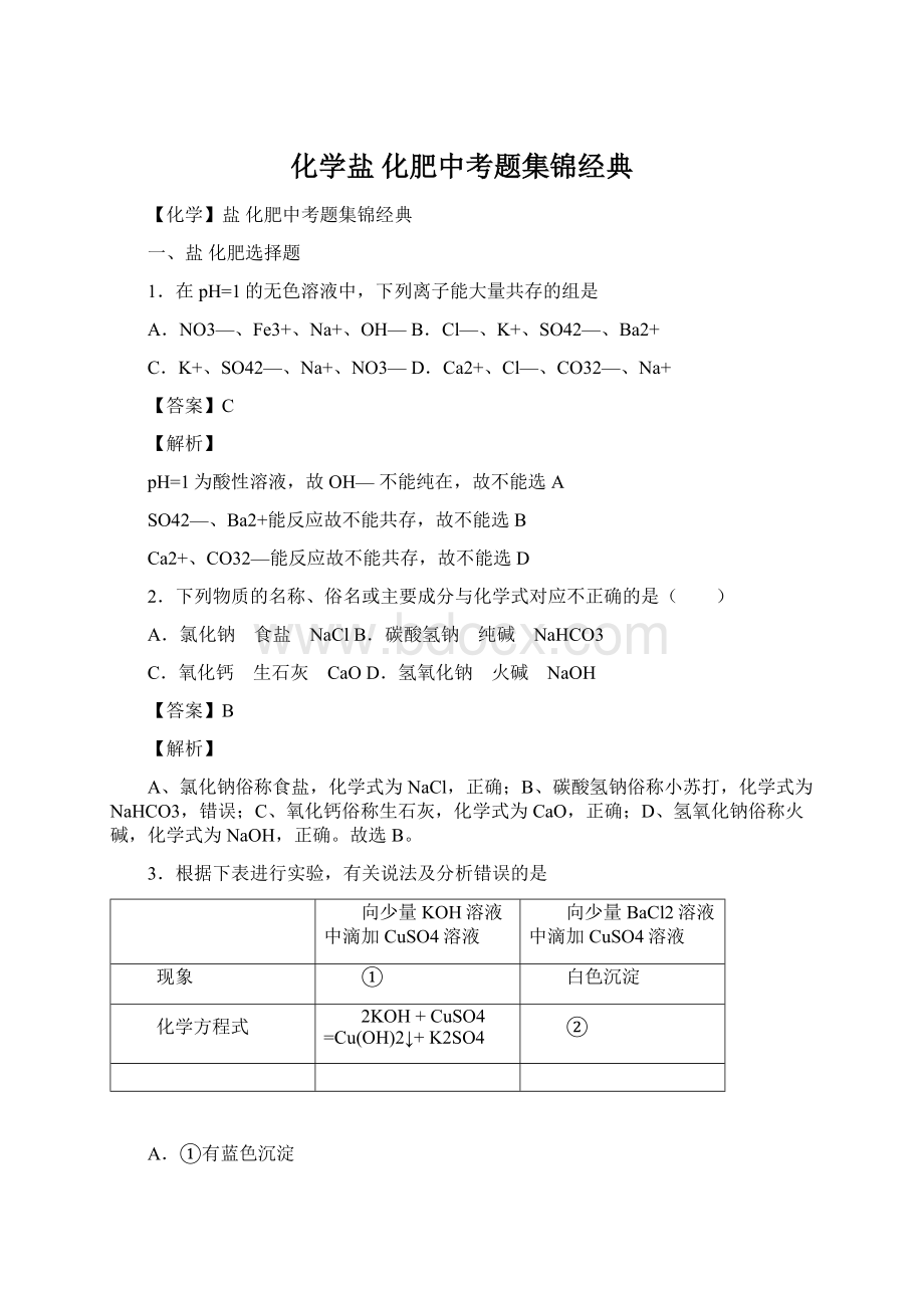 化学盐 化肥中考题集锦经典Word文档格式.docx