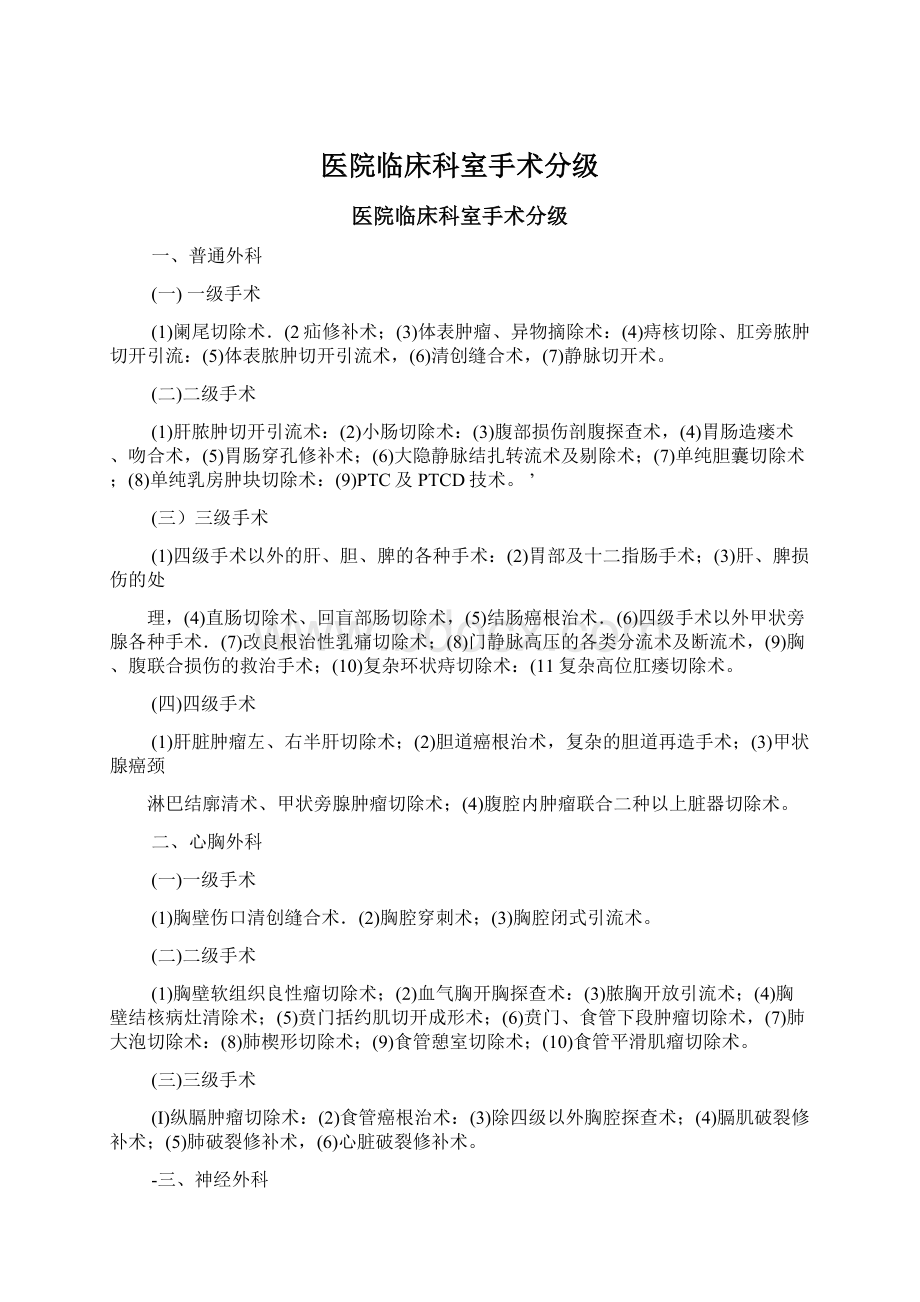 医院临床科室手术分级文档格式.docx