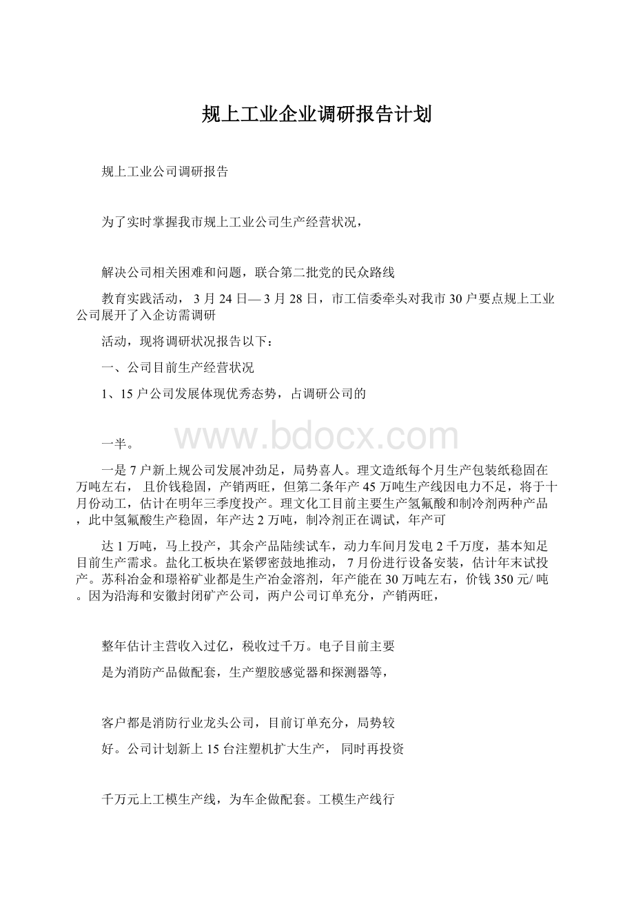 规上工业企业调研报告计划Word格式文档下载.docx