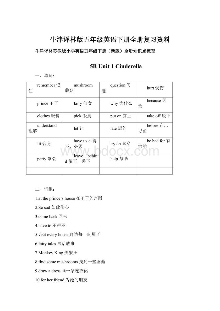 牛津译林版五年级英语下册全册复习资料.docx