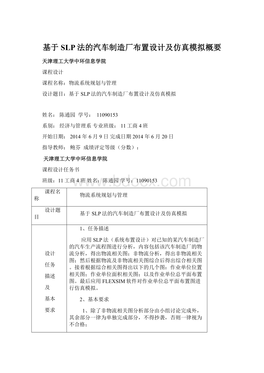 基于SLP法的汽车制造厂布置设计及仿真模拟概要文档格式.docx