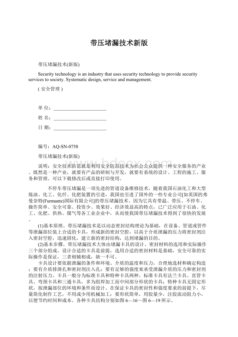 带压堵漏技术新版文档格式.docx