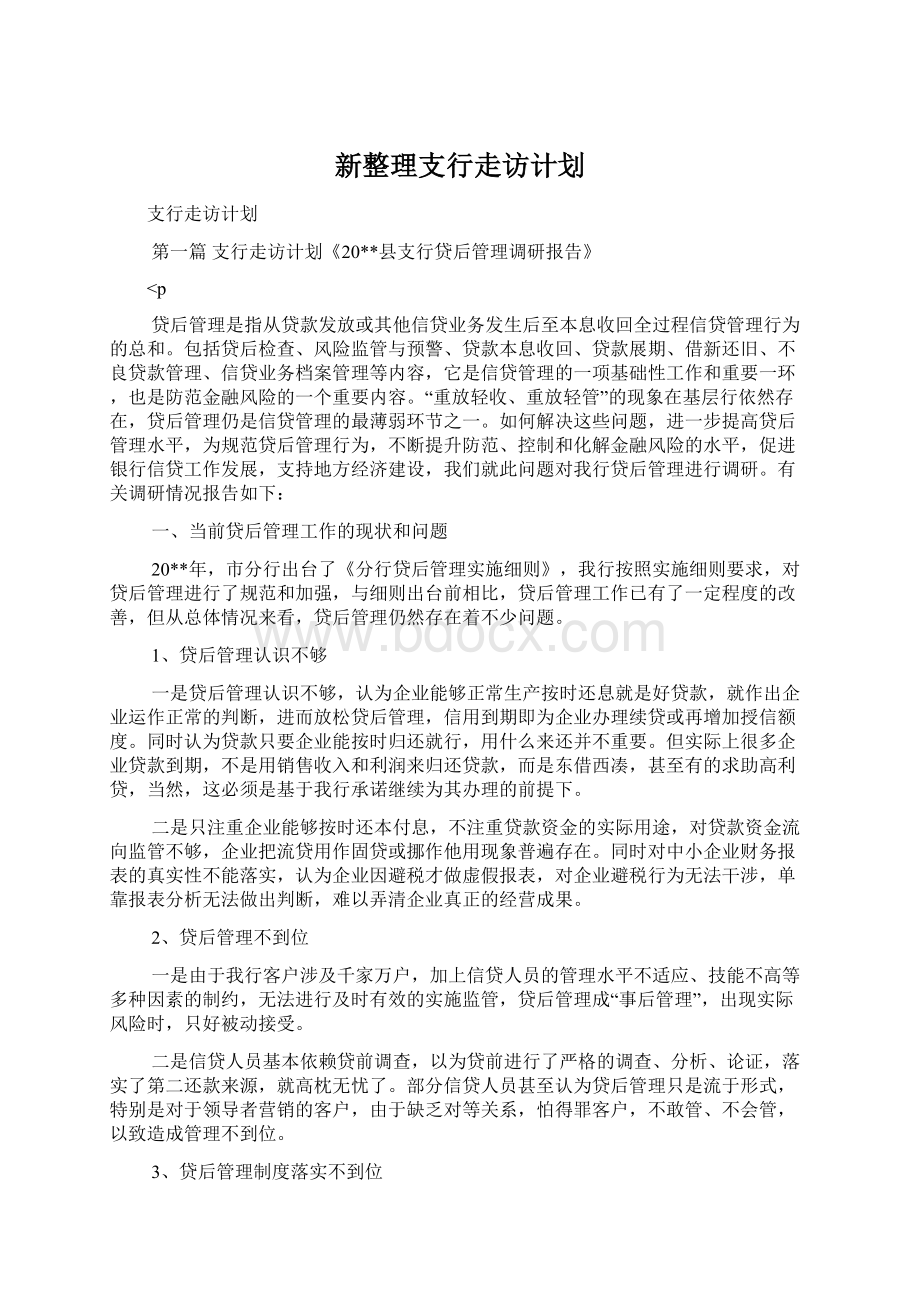 新整理支行走访计划.docx