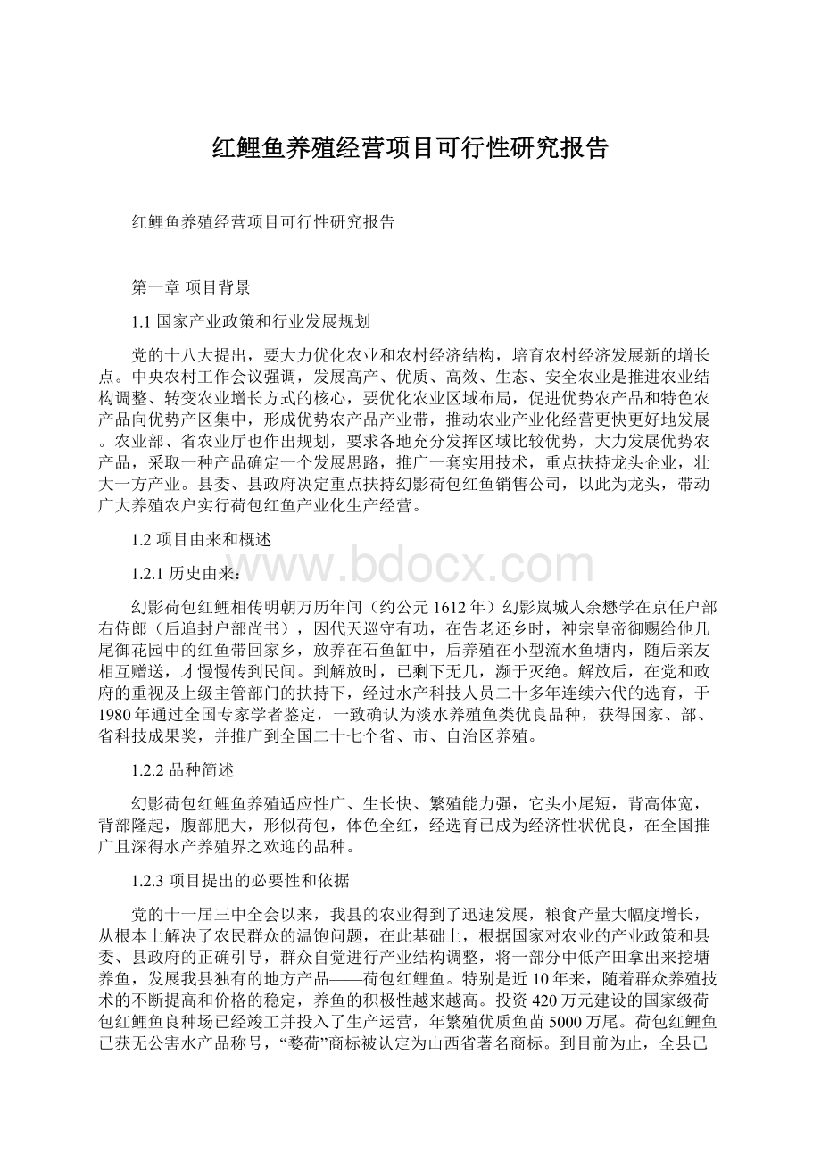 红鲤鱼养殖经营项目可行性研究报告Word文件下载.docx