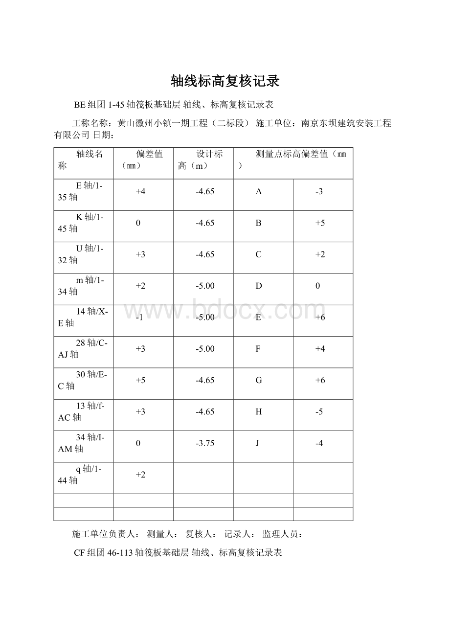 轴线标高复核记录Word文档格式.docx