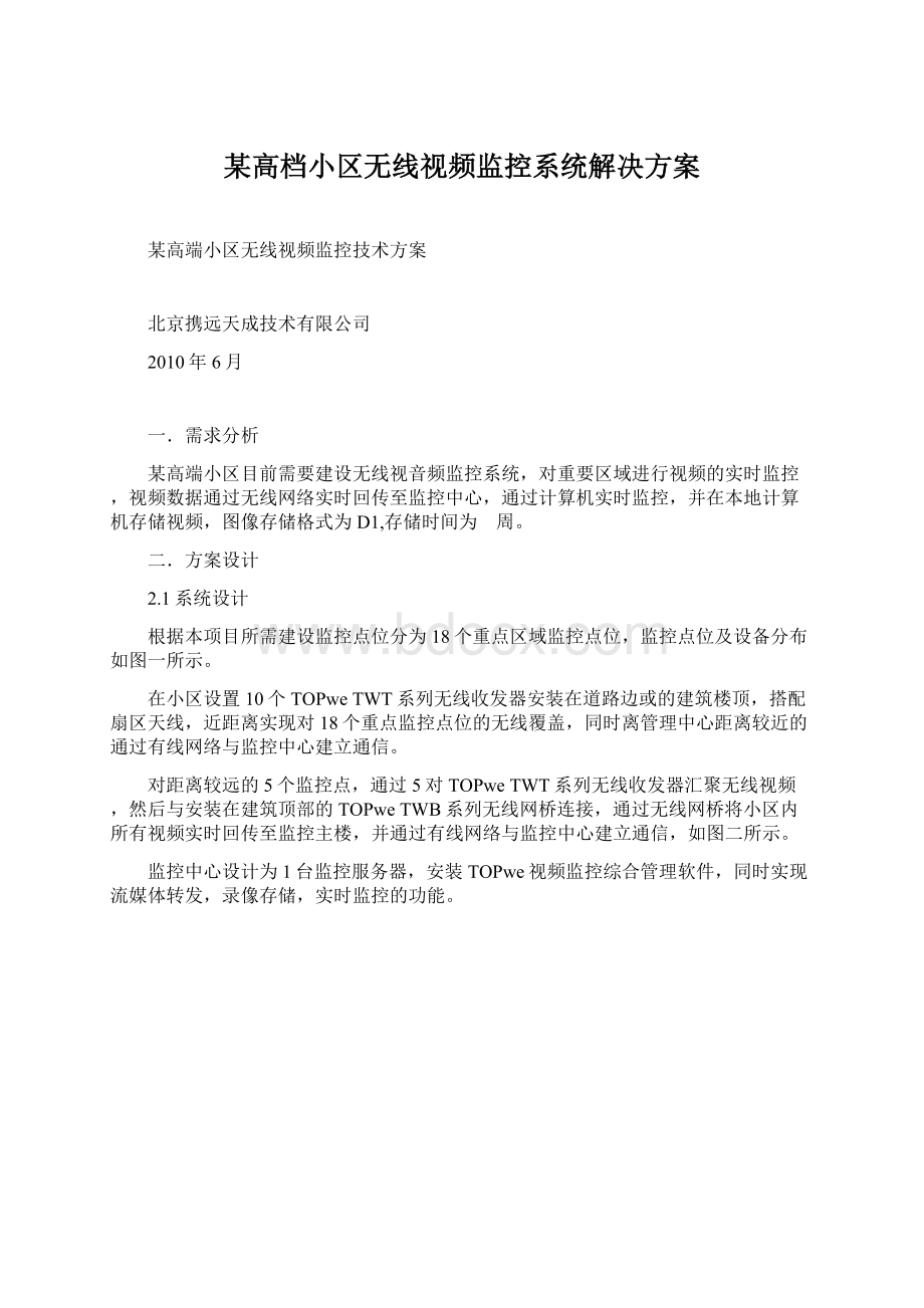 某高档小区无线视频监控系统解决方案Word格式.docx_第1页