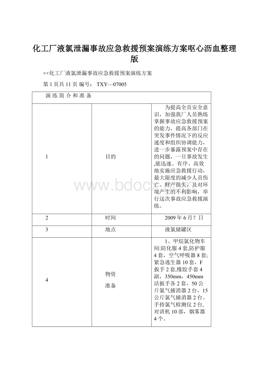 化工厂液氯泄漏事故应急救援预案演练方案呕心沥血整理版Word文档下载推荐.docx